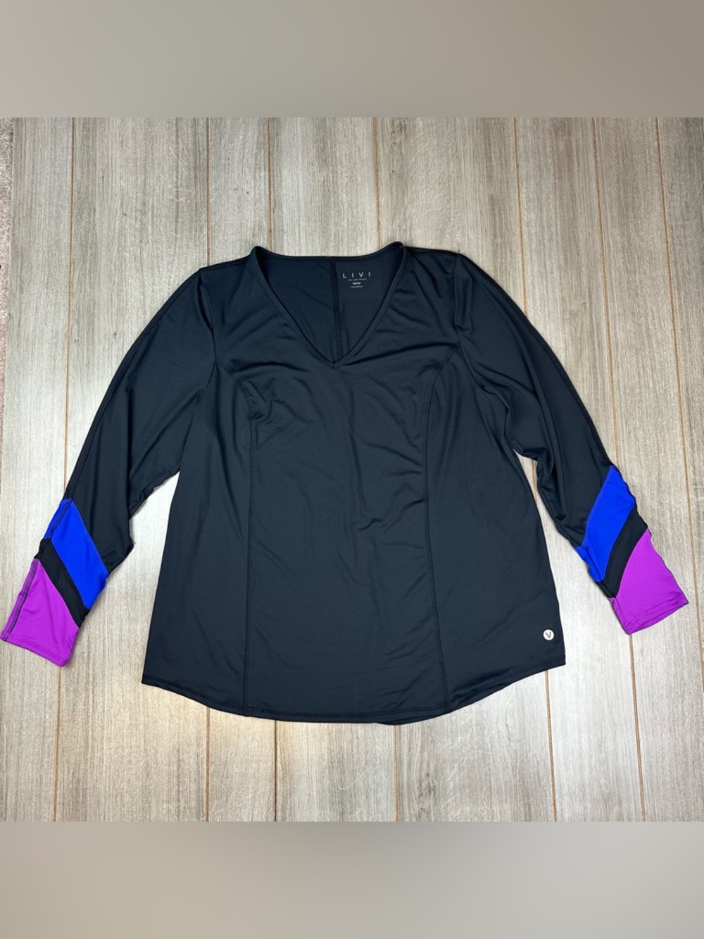 LIVI Lane Bryant Shit V-Neck Long Sleeve Stripes 18/20 Stretch Black